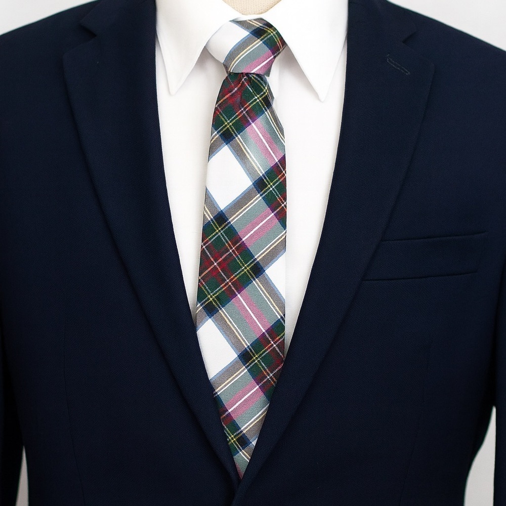 Paul Fredrick Tie 100% Silk Plaid Tie Made in Italy Red Green Navy Tartan
